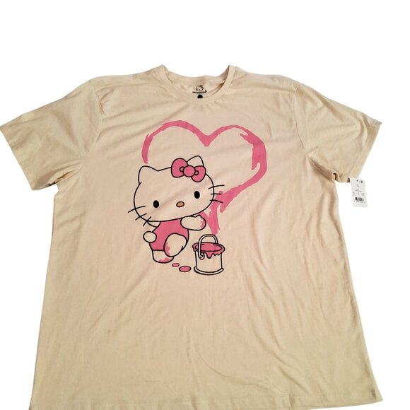 Hello Kitty By Sanrio Womens 2XL T-Shirt Pink Heart Design Beige Crew neck desig - Picture 4 of 8